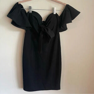 Vera & Lucy black front tie bardot mini black dress size XS NWT